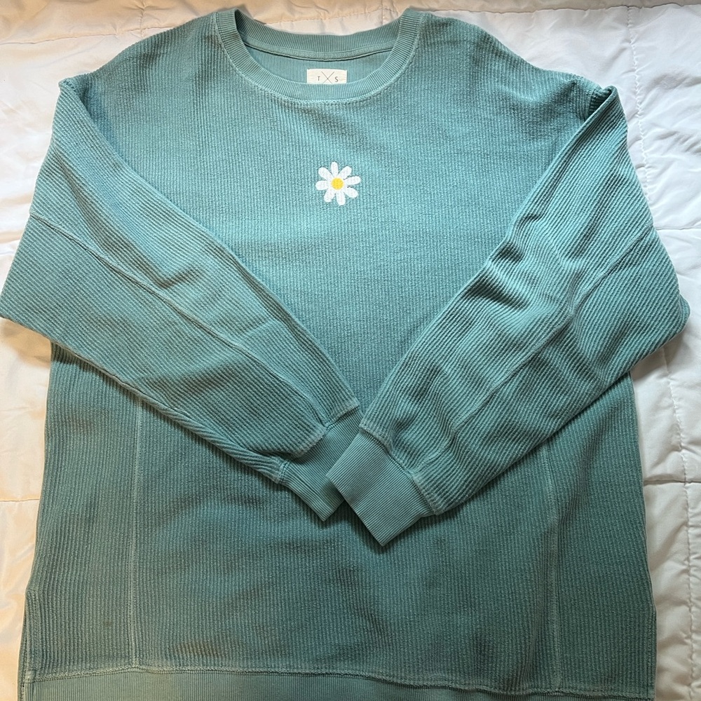 Thread & Supply Teal Sweater with Daisy print